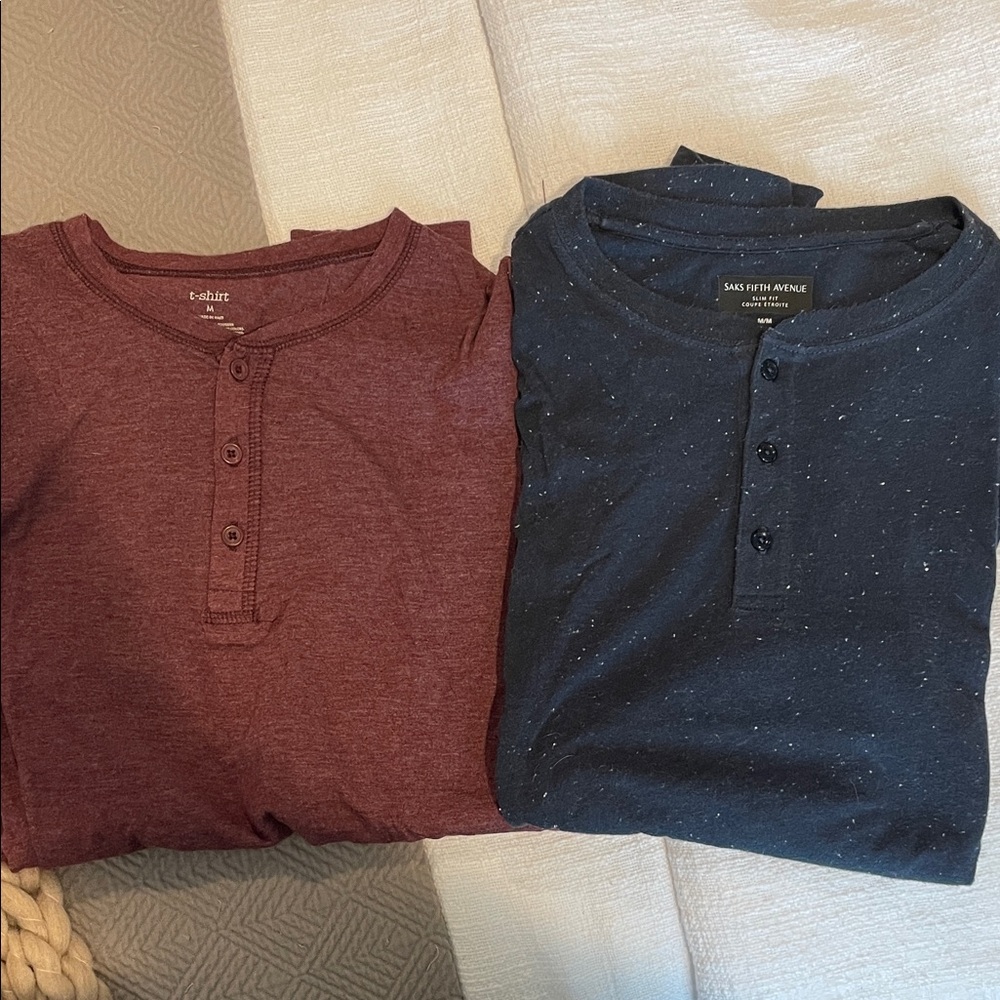 Saks Fifth Avenue Burgundy and Navy Long Sleeve Henley Shirts